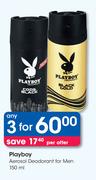 Playboy Aerosal Deodorant For Men-3x150ml Per Offer