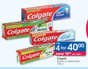 Colgate Regular Or Herbal Paste-4x750ml Per Offer
