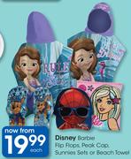 Disney Barbie Flip Flops, Peak Cap, Sunnies Set Or Beach Towel-Each