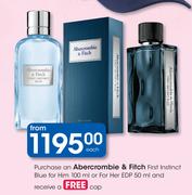 Abercrombie & Fitch First Instinct Blue For Him 100ml Or For Her EDP 50ml + Free Cap-Each
