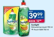 Sunlight Dishwashing Liquid 750ml+Pouch Refill 750ml