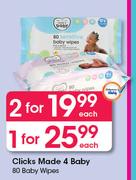 Clicks Made 4 Baby 80 Baby Wipes-Each