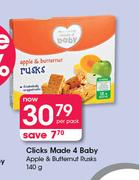 Clicks Made 4 Baby Apple & Butternut Rusks-140g Per Pack