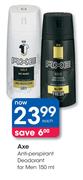 Axe Anti Perspirant Deodorant For Men-150ml Each