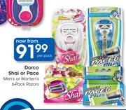 Dorco Shai Or Pace Men's Or Women's Razors-6's Per Pack
