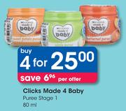 Clicks Made 4 Baby Puree Stage 1-4x80ml