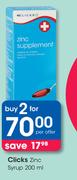 Clicks Zinc Syrup-2x200ml Per Offer
