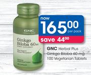 GNC Herbal Plus Ginkgo Biloba 60mg Vegetarian-100 Tablets Per Pack