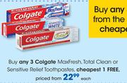 Colgate Maxfresh, Total Clean Or Sensitive Relief Toothpastes-Each