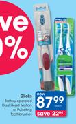 Clicks Battery Operated Dual Head Motion Or Pulsating Toothbrushes-Each