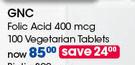 GNC Folic Acid 400 mcg 100 Vegetarian Tablets-Per Pack