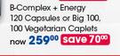 GNC B-Complex + Energy 120 Capsules Or Big 100, 100 Vegetarian Caplets-Per Pack