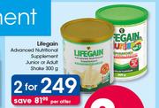 Lifegain Advanced Nutritional Supplement Junior Or Adult Shake-2 x 300g