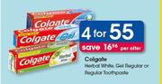 Colgate Herbal White, Gel Regular Or Regular Toothpaste-For 4 Per Offer