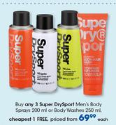Super DrySport Men's Body Sprays 200ml Or Body Washes 250ml-Each
