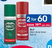 Brut Men's Body Spray 200ml-For 2 Per Offer