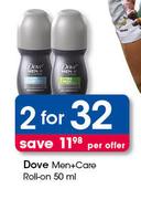 Dove Men+Care Deodorant Roll-On 50ml-For 2 Per Offer