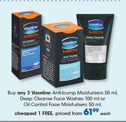 Vaseline AntiBump Moisturisers 50ml, Deep Cleanse Face Washes 100ml, Oil Control Face Moisturiser-EA