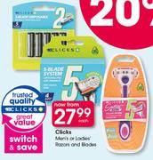 Clicks Men's Or Ladies Razors And Blades-Each