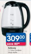 Safeway 1.7Ltr Cordless Glass Kettle-Each