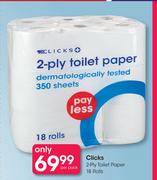 Clicks 2 Ply Toilet Paper 18 Rolls-Per Pack