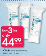 Clicks Soft & Gentle 80 Cotton Pads-For 3