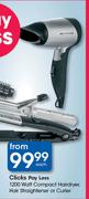 Clicks Pay Less 1200 Watt Compact Hairdryer Hair Straightener Or Curler-Each