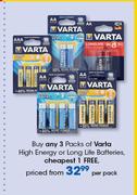 Varta High Energy Or Long Life Batteries-Per Pack