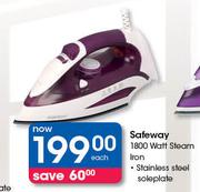 Safeway 1800 Watt Steam Iron Stainless Steel Soleplate-Each