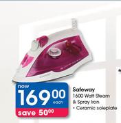 Safeway 1600 Watt Steam & Spray Iron Ceramic Soleplate-Each