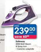 Safeway 2000 Watt Steam & Spray Iron Ceramic Soleplate-Each