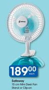 Safeway 15cm Mini Desk Fan Stand Or Clip On-Each