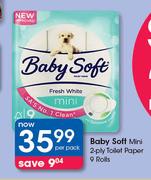 Baby Soft Mini 2 Ply Toilet Paper 9 Rolls-Per Pack