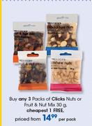 Clicks Nuts Or Fruit & Nut Mix-30g Per Pack