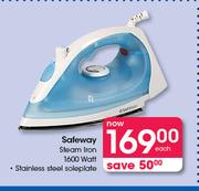 Safeway Steam Iron 1600 Watt Stainless Steel Soleplate-Each
