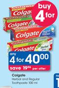 Colgate Herbal & Regular Toothpaste-4x100ml Per Offer