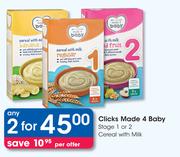 Clicks Made 4 Baby Stage 1 Or 2 Cereal With Milk-For 2 Per Offer