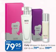 Coty Whisper I'm Bold Or I'm Love EDP-15ml Each