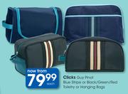 Clicks Guy Pinot Blue Stripe Or Black/ Green/ Red Toiletry Or Hanging Bags-Each