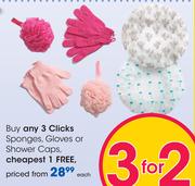 Clicks Sponges, Gloves Or Shower Caps-Each