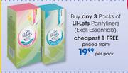 Lil-Lets Pantyliners (Excl Essentials) Pack-Per Pack