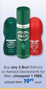 Brut Roll-Ons Or Aerosol Deodorants For Men-Each