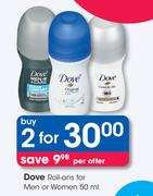 Dove Roll-Ons For Men Or Women-2 x 50ml