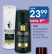 Axe Anti Perspirant Deodorant Or Body Spray For Men-150m Each