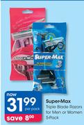 Super Max Triple Blade Razors For Men Or Women 5 Pack-Per Pack