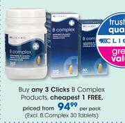 Clicks B Complex Products (Excl. B.Complex 30 Tablets)-Per Pack