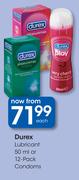 Durex Lubricant 50ml Or Condoms-12's Each