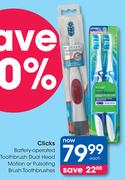 Clicks Battery Operated Toothbrush Dual head Motion or Pulsating Brush Toothbrushes-Each