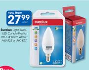 Eurolux Light Bulbs LED Candle Plastic 3W E14 Warm White, A60 B22 Or A60 E27-Each