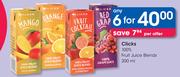 Clicks 100% Fruit Juice Blends-6 x 200ml